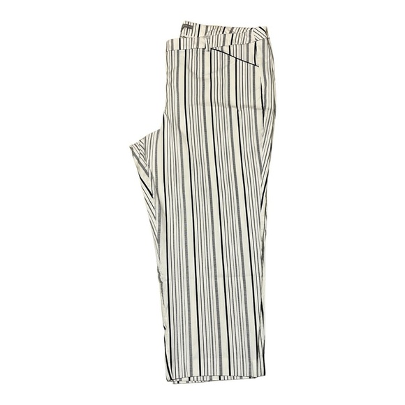 Valerie Stevens Striped Flat Front Straight Leg Ankle Pant Navy White Plus 24W - Picture 6 of 10